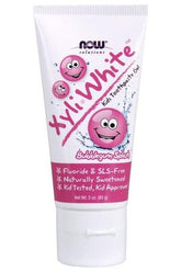 NOW Foods XyliWhite Kids bubblegum toothpaste gel, fluoride and SLS-free, naturally sweetened, kid-approved.