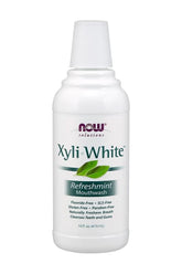 Now Foods XyliWhite Refreshmint Mouthwash bottle, fluoride-free formula that freshens breath and cleans teeth.