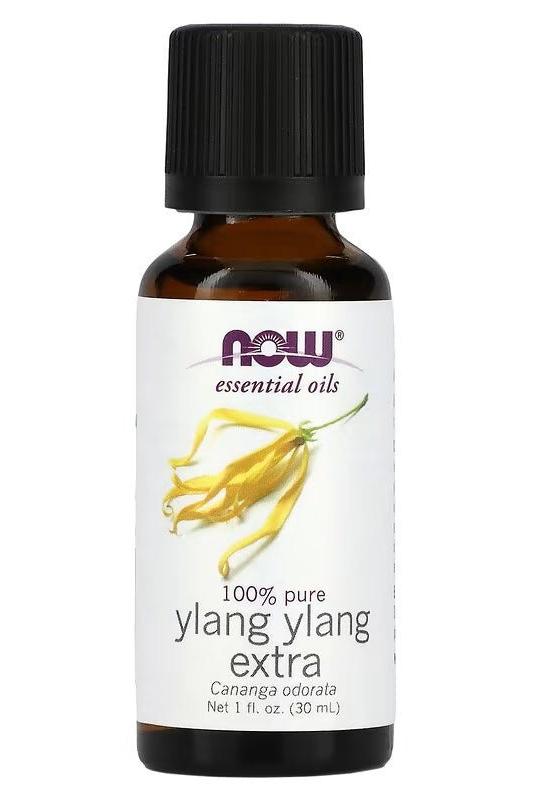 Now Foods Ylang Ylang Extra essential oil 30 ml bottle for natural aromatherapy and relaxation.