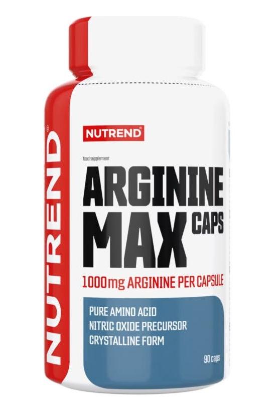 Nutrend Arginine Max Caps 1000mg dietary supplement with 90 capsules for muscle recovery and growth.