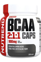 Nutrend BCAA 2:1:1 Caps bottle with 900mg essential amino acids, 300 capsules for muscle recovery and growth.