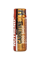 Nutrend Carnitine 3000 Shot supplement bottle with L-carnitine, vitamins, and no sugar.