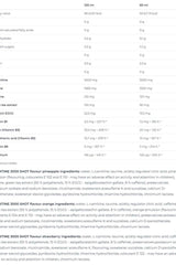 Nutrend Carnitine 3000 Shot nutritional information and ingredients list for various flavors.