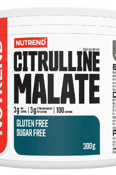 Nutrend Citrulline Malate 300g packaging, gluten-free and sugar-free supplement for muscle pump.