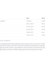 Nutritional information for Nutrend Collagen Liquid, Orange flavor, highlighting collagen peptides and vitamins.