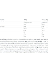 Nutritional information for Nutrend Energy Bar highlighting fiber source, energy content, and ingredients.