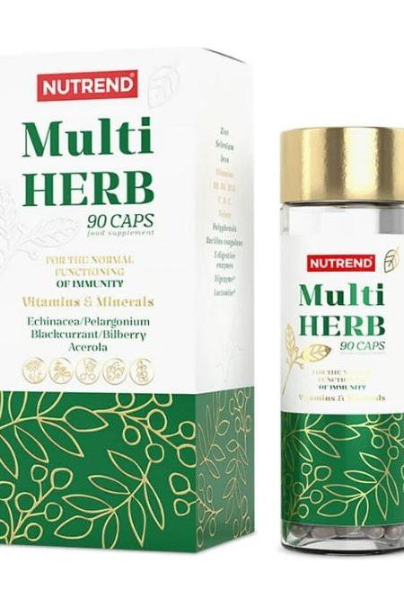 Nutrend Multi Herb 90 caps, a dietary supplement with herbs, vitamins, and minerals for immune support.