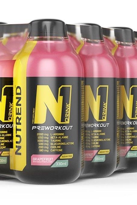 Nutrend N1 Drink Grapefruit flavor, sugar-free energy drink with guarana and beta-alanine, 330ml packaging.