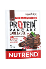 Nutrend Protein Pancake Bake & Roll packaging, 22g protein per serving, gluten-free, easy to prepare, delicious taste.