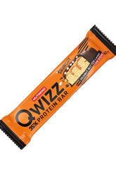 Nutrend Qwizz Protein Bar in Peanut Butter flavor, gluten-free, low in sugar, and high in fiber.