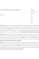 Nutritional information for Nutrend Qwizz Protein Bar in flavors Chocolate + Coconut, Cookies & Cream.