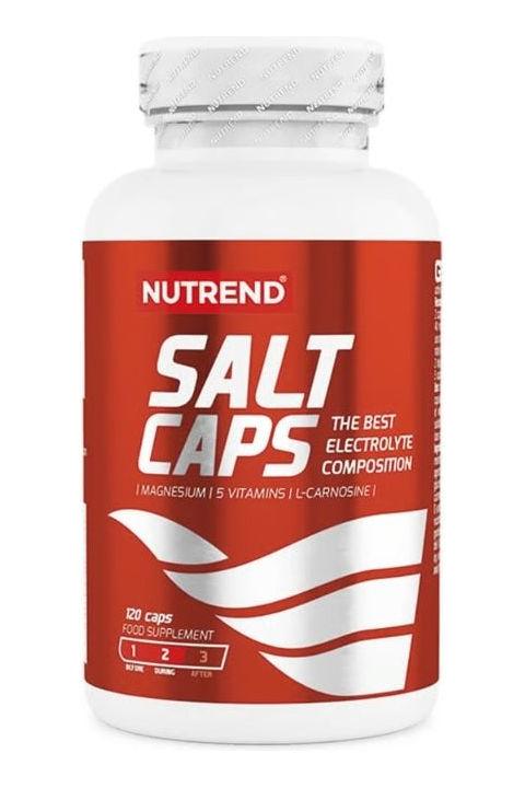 Nutrend Salt Caps bottle with 120 capsules for electrolyte balance and performance enhancement.