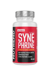 Nutrend Synephrine supplement bottle with citrus aurantium extract, 60 capsules for weight control and thermogenic power.