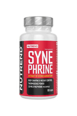 Nutrend Synephrine supplement bottle with citrus aurantium extract, 60 capsules for weight control and thermogenic power.