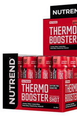 Nutrend Thermobooster Shot packaging featuring 20 x 60 ml bottles, designed to enhance fat metabolism and energy support.