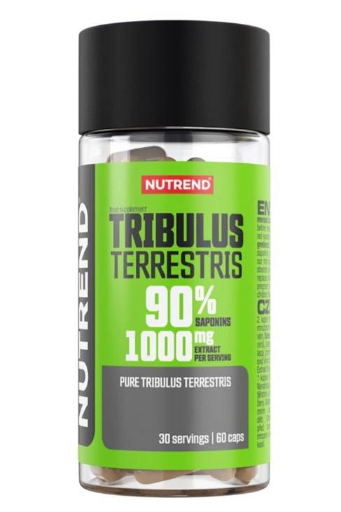 Nutrend Tribulus Terrestris bottle with 60 capsules, 1000mg extract, 90% saponins for hormonal support.