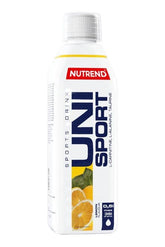 Nutrend Unisport sports drink bottle, mineralized hypotonics for hydration, flavor options available.
