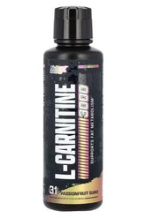 Nutrex L-Carnitine 3000 liquid in Passionfruit Guava flavor for effective fat burning and energy support.
