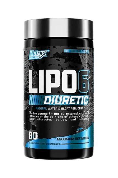 Nutrex Lipo-6 Diuretic product container for water retention relief and body definition, 80 capsules.
