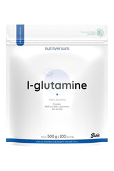 Nutriversum 100% L-Glutamine unflavored 500g package with serving information.