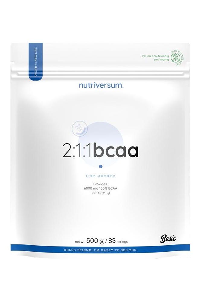 Nutriversum 2:1:1 BCAA unflavored powder, 500g, vegan-friendly amino acids for muscle support.