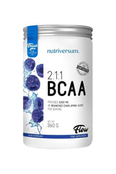 Nutriversum 2:1:1 BCAA Flow supplement in Blue Raspberry flavor, 360g container with natural ingredients.