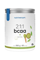 Nutriversum 2:1:1 BCAA Matcha powder container, 360 g with green tea leaves design.