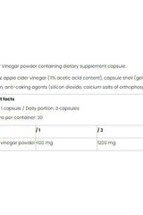 Nutriversum Apple Cider Caps dietary supplement facts including ingredients and nutritional information.