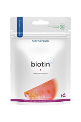 Nutriversum Biotin dietary supplement packaging with 30 tablets for beauty and health.