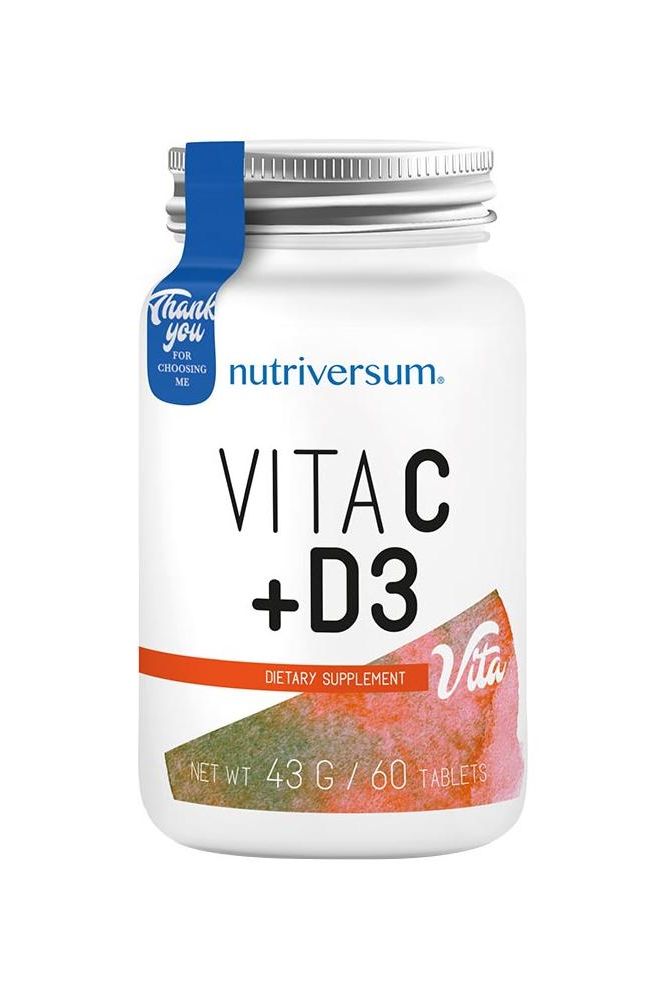 Nutriversum C+D3 vitamin supplement bottle with 60 tablets for immune support