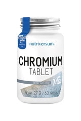 Nutriversum VITA Chromium tablets container for dietary supplements, supports healthy blood sugar levels.
