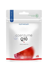 Nutriversum Coenzyme Q10 dietary supplement package featuring 30 softgels for heart and energy support.