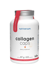 Nutriversum Collagen Caps dietary supplement for women, 100 capsules in a white bottle.
