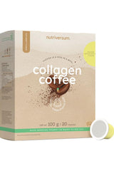 Nutriversum Collagen Coffee packaging with Nespresso compatible capsules, 100g and 20 servings.