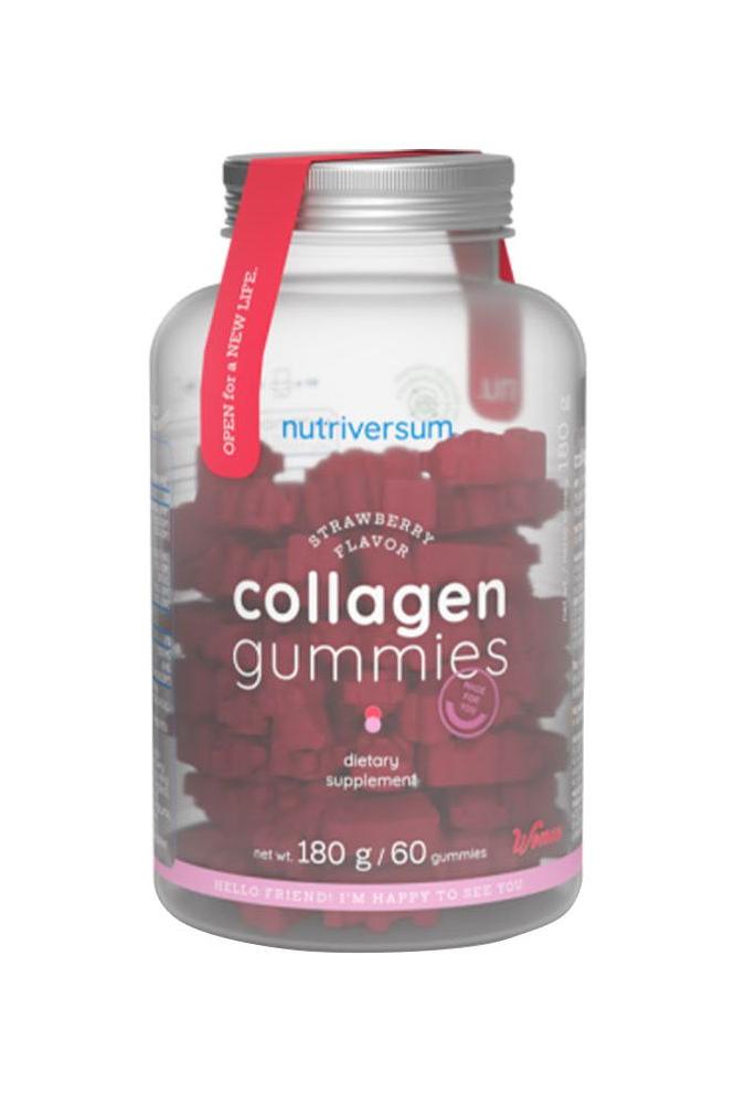 Nutriversum collagen gummies bottle in strawberry flavor, 60 gummies for dietary supplements.