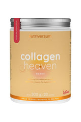 Nutriversum Collagen Heaven mango powder with 10000 mg collagen, antioxidants, vitamin C, and hyaluronic acid.