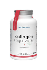 Nutriversum Collagen + Pyruvate dietary supplement bottle with 100 capsules for beauty and diet support.