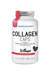 Nutriversum Collagen WSHAPE 100 capsules bottle providing 2000 mg collagen and 8 mg zinc per serving.