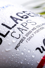 Nutriversum collagen capsules bottle with droplets, providing 2000 mg collagen per daily portion.