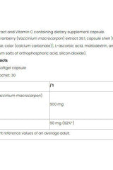 Nutriversum Cranberry + C dietary supplement capsule ingredients and nutritional facts overview