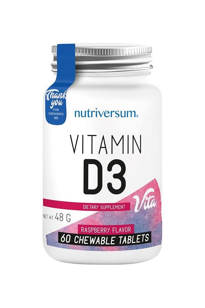 Nutriversum Vitamin D3 Chewable Tablets, Raspberry Flavor, 60 Count Dietary Supplement.