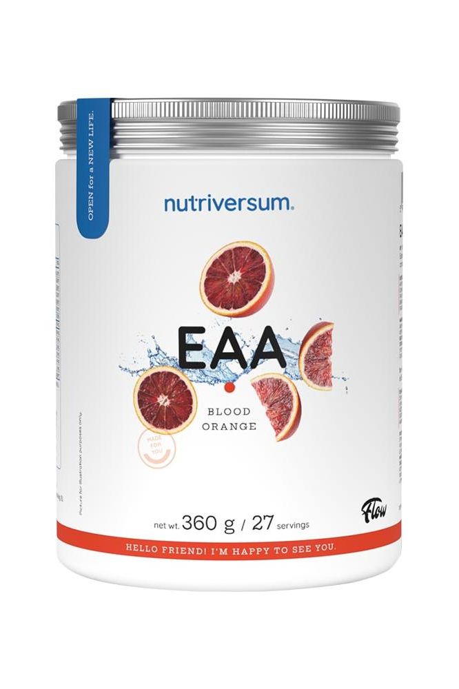 Nutriversum EAA Blood Orange flavor, 360g container with refreshing design and nutrition details.