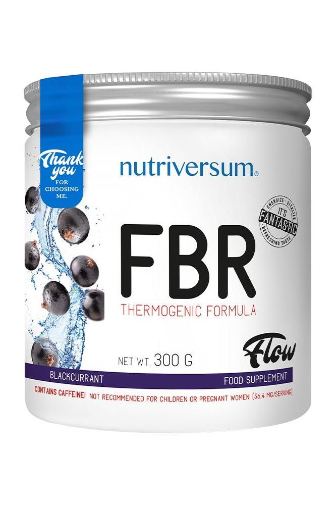Nutriversum FBR thermogenic formula supplement in blackcurrant flavor, 300g container.
