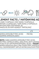 Nutriversum GABA supplement facts showing ingredients and dosage for 60 capsules, including GABA dosage.