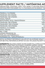 Supplement facts for Nutriversum Hair Skin Nail capsules, highlighting vitamins and nutrients per serving.
