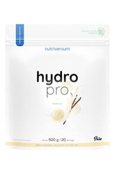 Nutriversum Hydro Pro Pure Vanilla protein powder packet, 500g for muscle growth and recovery.