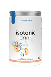 Nutriversum isotonic drink in peach iced tea flavor, 700g container for hydration and performance support.