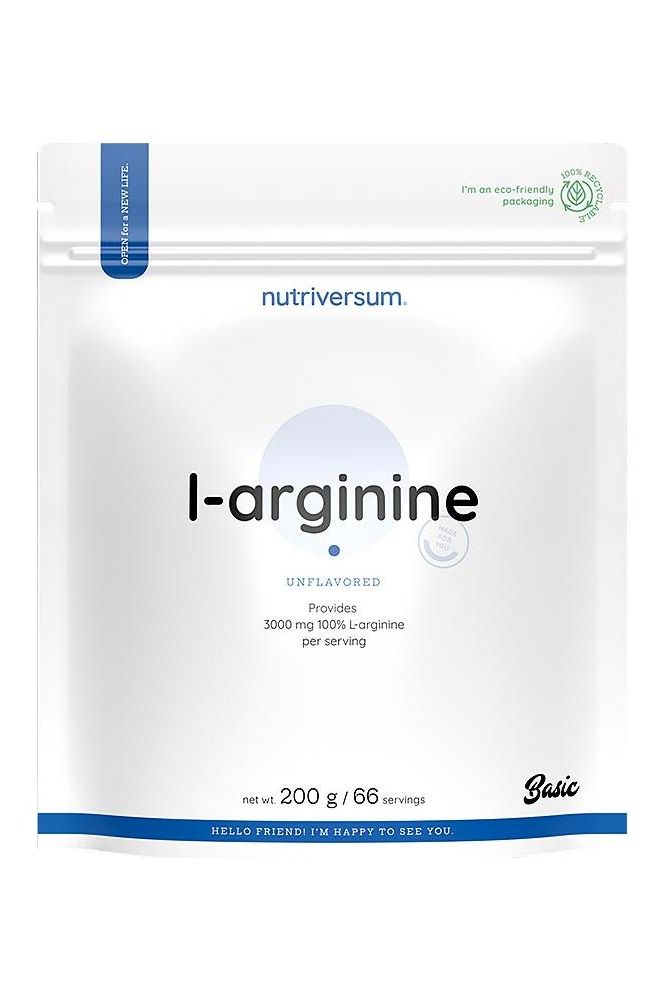 Nutriversum L-Arginine unflavored powder, 200 g pack, boosts performance and supports muscle recovery.