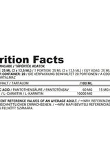 Nutrition facts for Nutriversum L-Carnitine 2500 mg showing ingredients and serving details.