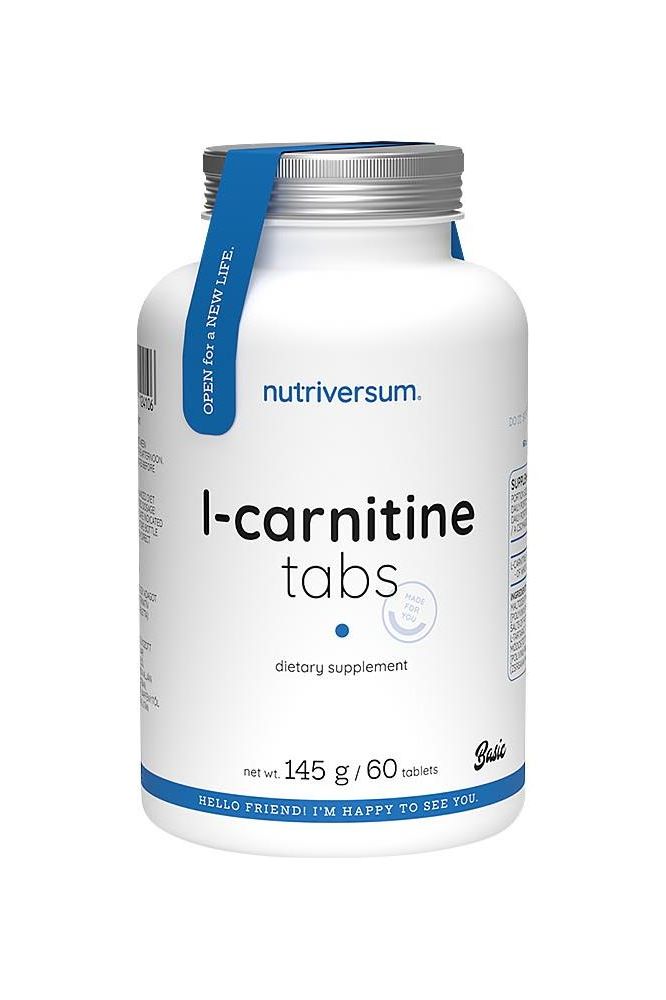 Nutriversum L-Carnitine Tabs dietary supplement bottle with 60 tablets for weight loss and energy support.
